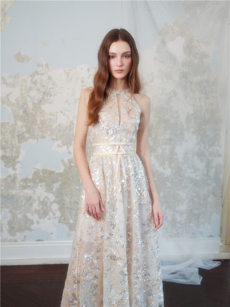 Wardrobes by Chen Gold  Couture with Floral Embroidery Sequin Banquet Dress-Onome
