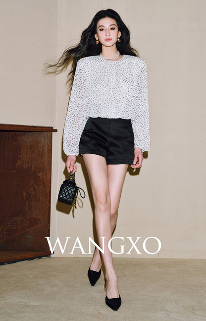 WANGXO Chiffon Blouse with Custom Velvet Polka Dot Print - MAEVE.