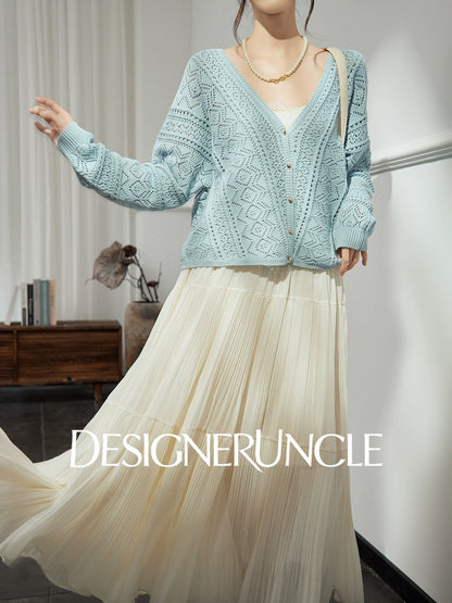 DGU "Cloud Weaving" blue knitted sew carved air quality versatile simple jacket - BEAR.