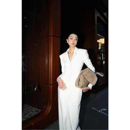 MEI SANGUAN white single-breasted jacket long straight skirt set - BARTH