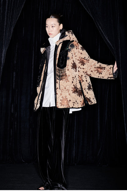 M essential Mackay drop-off jacquard crochet-embroidered hooded puffer jacket - all apere.