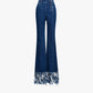 Limited Vintage inspired Beaded Fringed Denim Collarless Short Top + Pants suit set - Nina