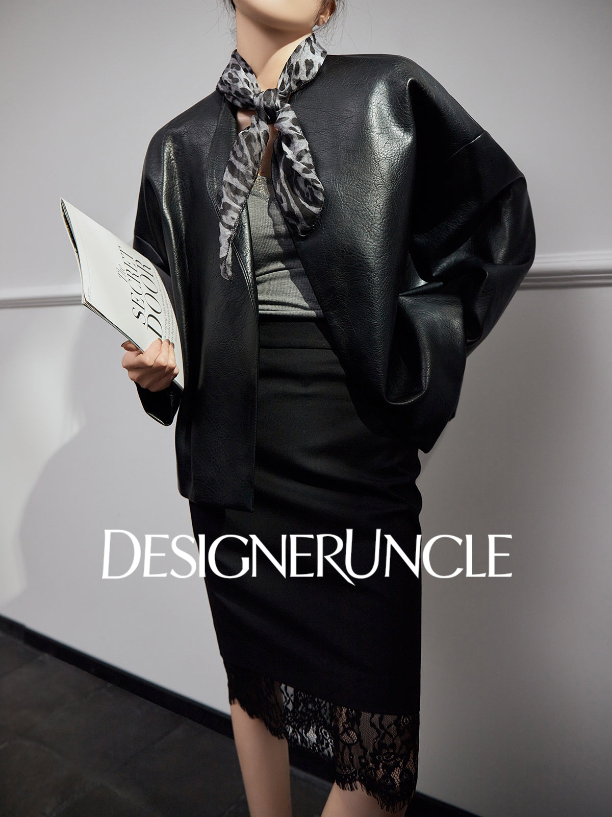 DGU High-end black leather silhouette niche sense commuting high-end style dress - Claude.