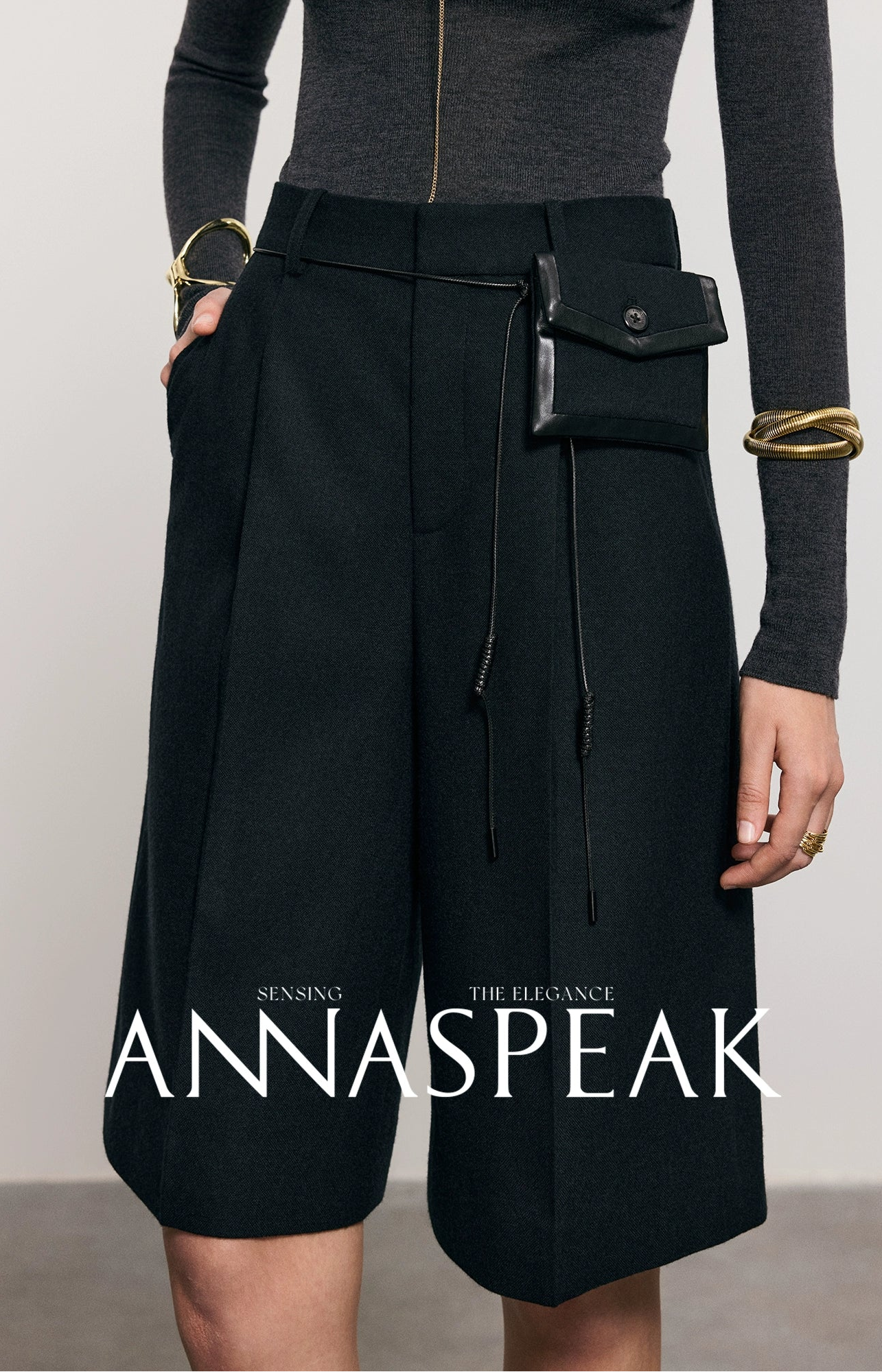 ANNASPEAK   Wool MINI Waist Bag Straight Leg Pants -COLE.