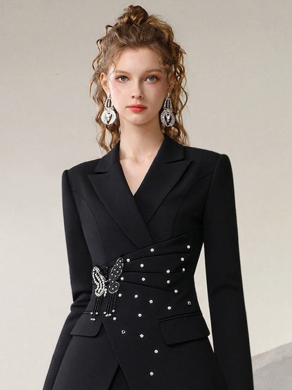 CHECOCRE Stubble commuter new bow diamond irregular pleated suit skirt - SWON.