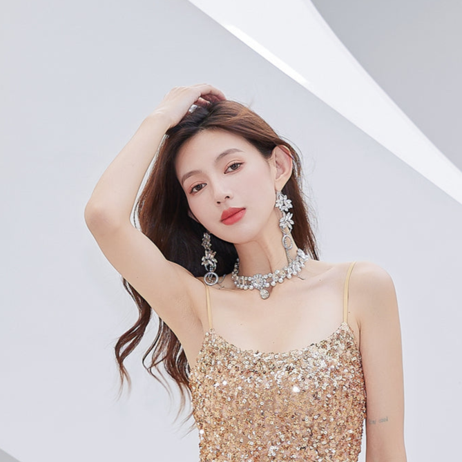 DOLLY Luxury Sliver European Style Flower Diamond Tassel Chic Earring-TALULLA