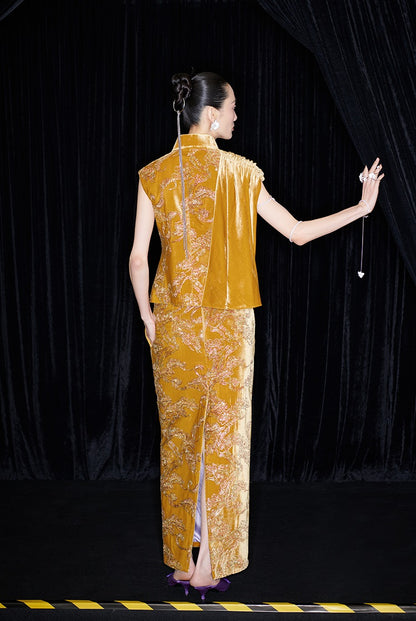 M essential Marquette designer Juyi velvet drape structure slim side vest - STREAM.