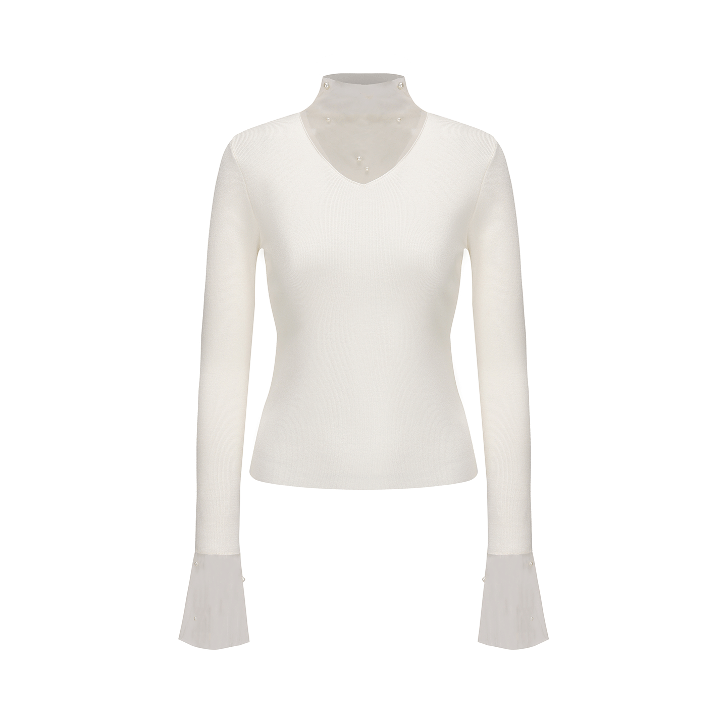 ATELIER MISS LU pearl embellished gauze patchwork knitted top - STRAD