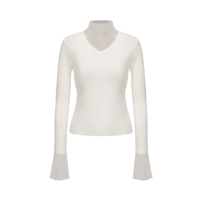 ATELIER MISS LU pearl embellished gauze patchwork knitted top - STRAD