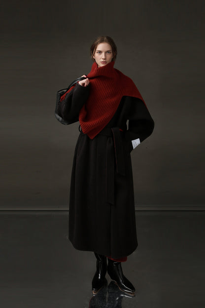 PIAOIN Women's Tweed Jacket Cashmere Long Coat-DAWN