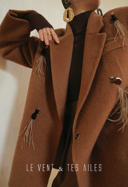 LE VENT&TES AILES luxury wool reversible ostrich feather blazer coat-MAVS.