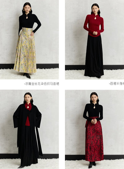 HECO Cheongsam Collar Hollow Buckle red black apricot Knitwear Slim Bottom - whom.