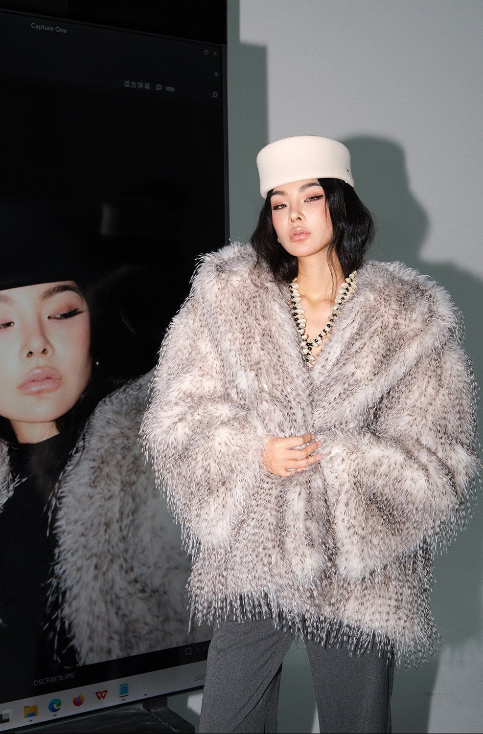 MEI SANGUAN Eco-Fur Lapel Loose Silhouette Jacket - JAXON
