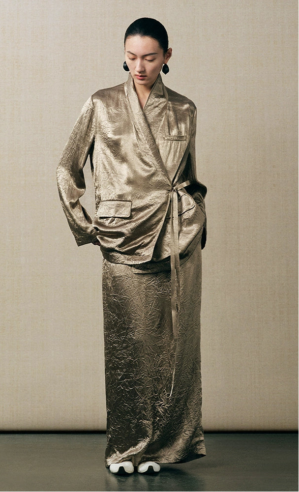 ZHUCHONGYUN satin loose straight new Chinese metallic jacket and skirt outfit set-ELRIC.