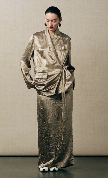 ZHUCHONGYUN satin loose straight new Chinese metallic jacket and skirt outfit set-ELRIC.