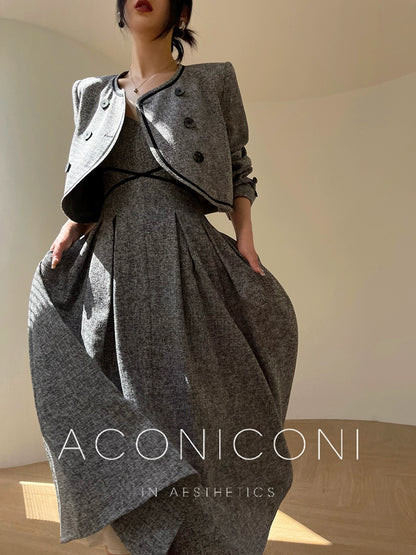 Aconiconi High End Gray V-Neck Sleeveless Hound Sooth Cocktail Dress- Kawashima Girl