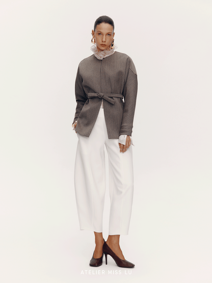 ATELIER MISS LU Curved silhouette sheep wool belt coat - PLEA
