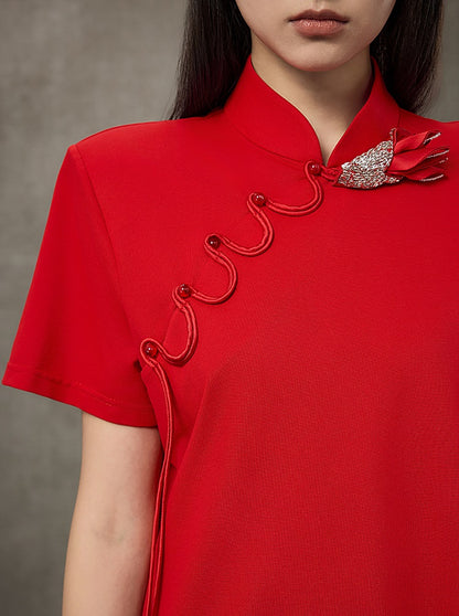 HECO Summer Handmade Orchid Winding Mandarin Neckline Short Sleeve Top - FLIGHT.