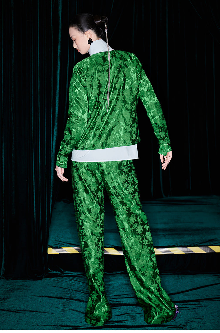 M essential Mackay designer emerald green silk thread embroidered top  pants set- zim.