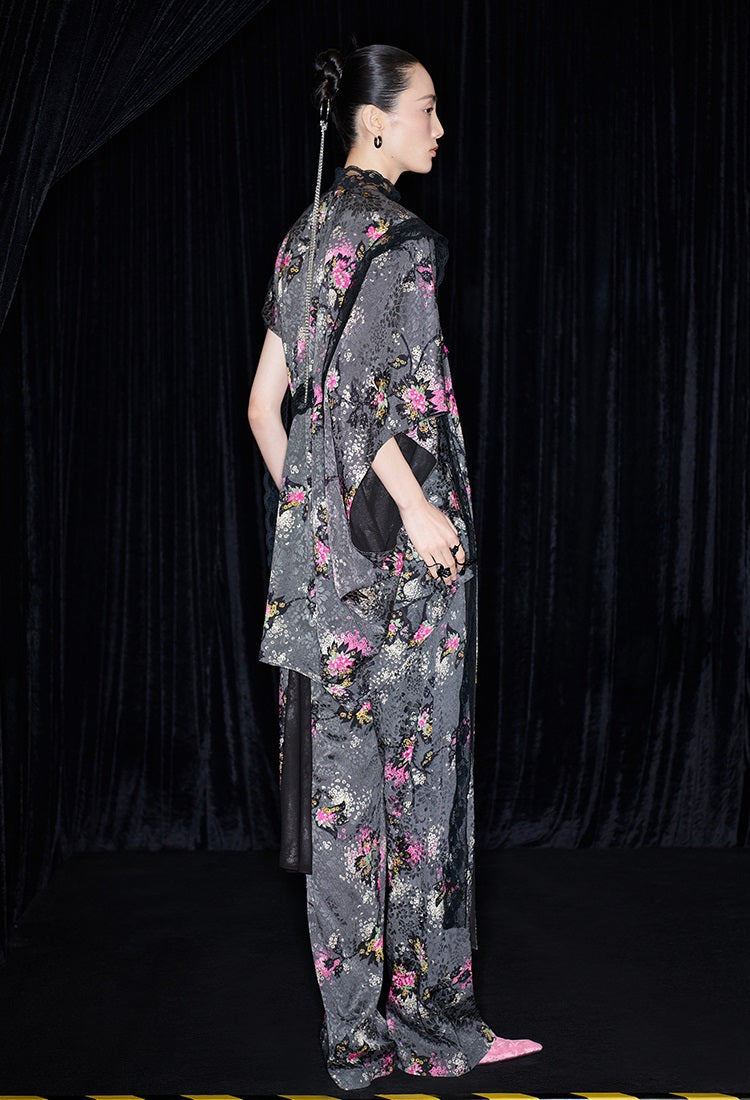 M essential Mackay designer cherry blossom print beaded asymmetrical dress - WORDS.