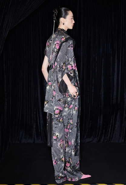 M essential Mackay designer cherry blossom print beaded asymmetrical dress - WORDS.