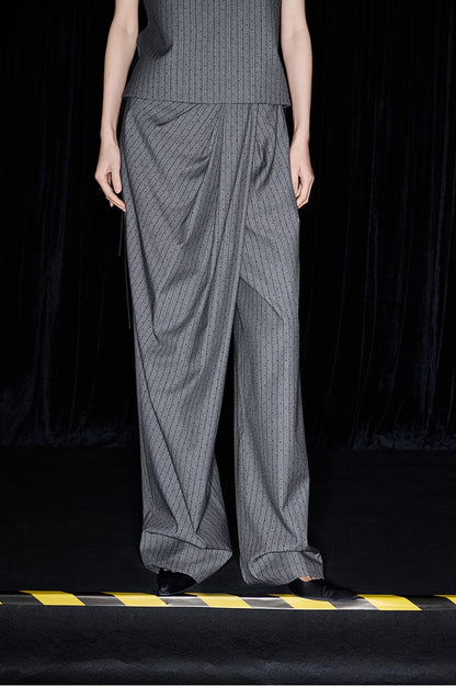 M essential Mackay designer label sand diamond grey stripe diamond buckle drawstring vest - ZING.