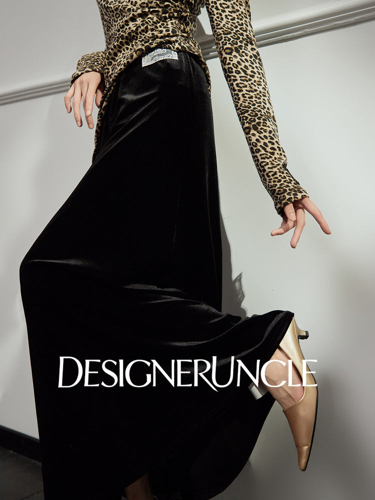 DGU|Twilight Black Velvet High-Waisted Slimming Versatile Commuter French Skirt - Kyla.