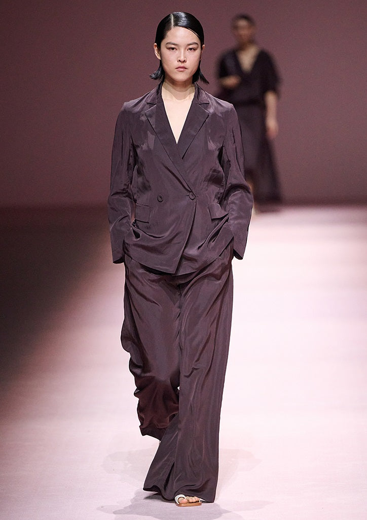 COMME MOI Lv Yan designer's new brown high-waisted pressed pleated wide-leg pants - LAKELYN.