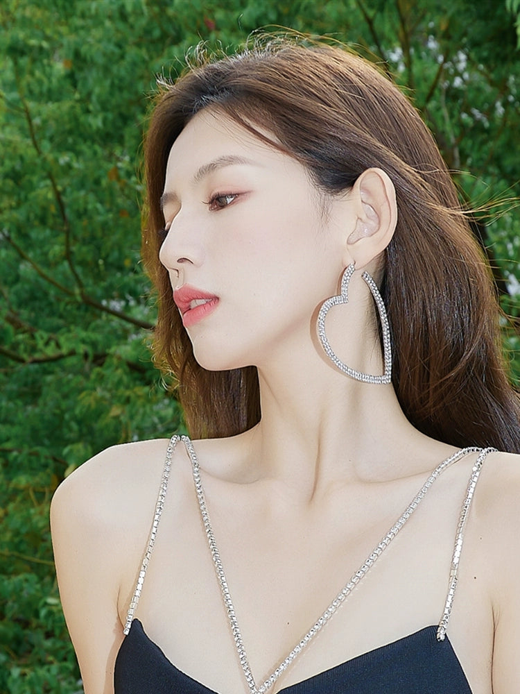 DOLLY Luxury Big Heart Full Diamond American Style Chic Earrings-LUNA