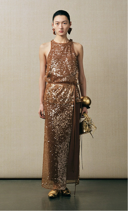 ZHUCHONGYUN sequin embroidery straight knit skirt and vest-REM.