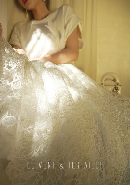 LE VENT&TES AILES French embroidery lace elegant A-line fill skirt-ESME