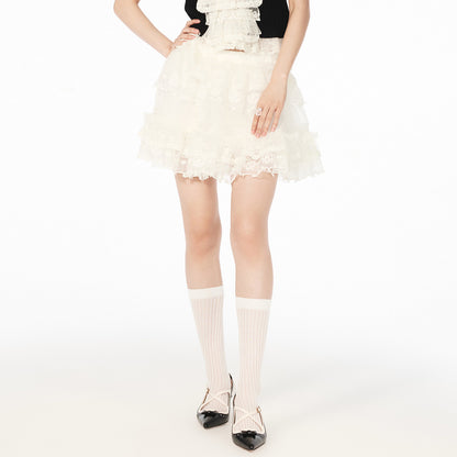 FAME multi-layer embroidered white skirt - ETHAN