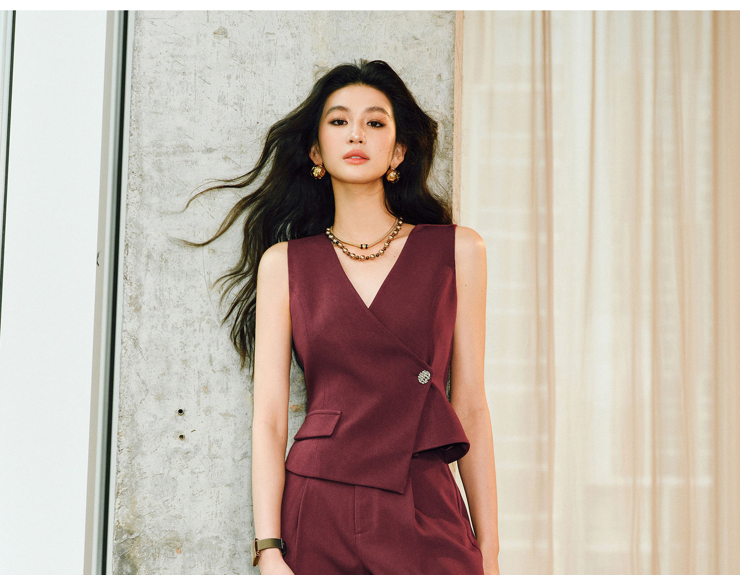 WANGXO | Cool Skin-Friendly Slanted Vest & Single-Pleated Trousers Elegant Suit- VEDA