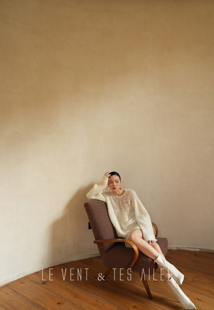 LE VENT&TES AILES high-luxury furry sequin-embroidered alpaca spring sweater-LILY