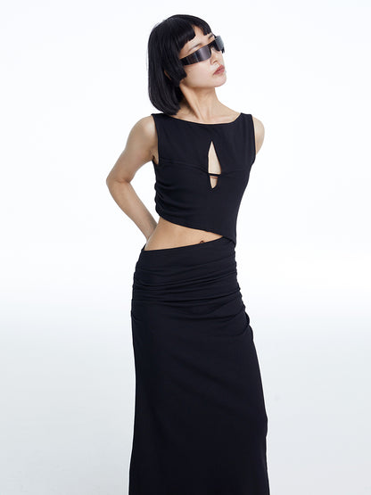 TINY IN knitted faux two-piece women's pleated long dress -CHARMY