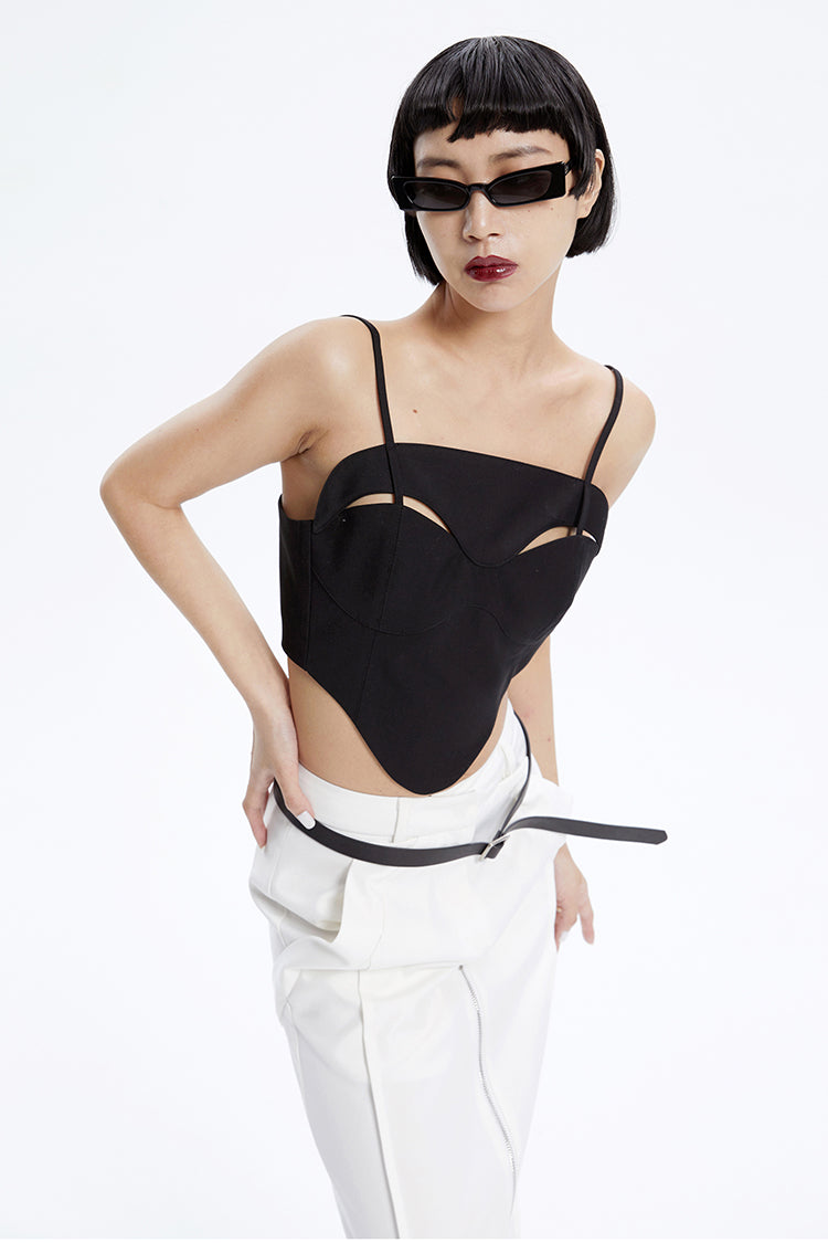 TINY IN Black Cutout Bandeau Strap Women's Versatile Top-FADA