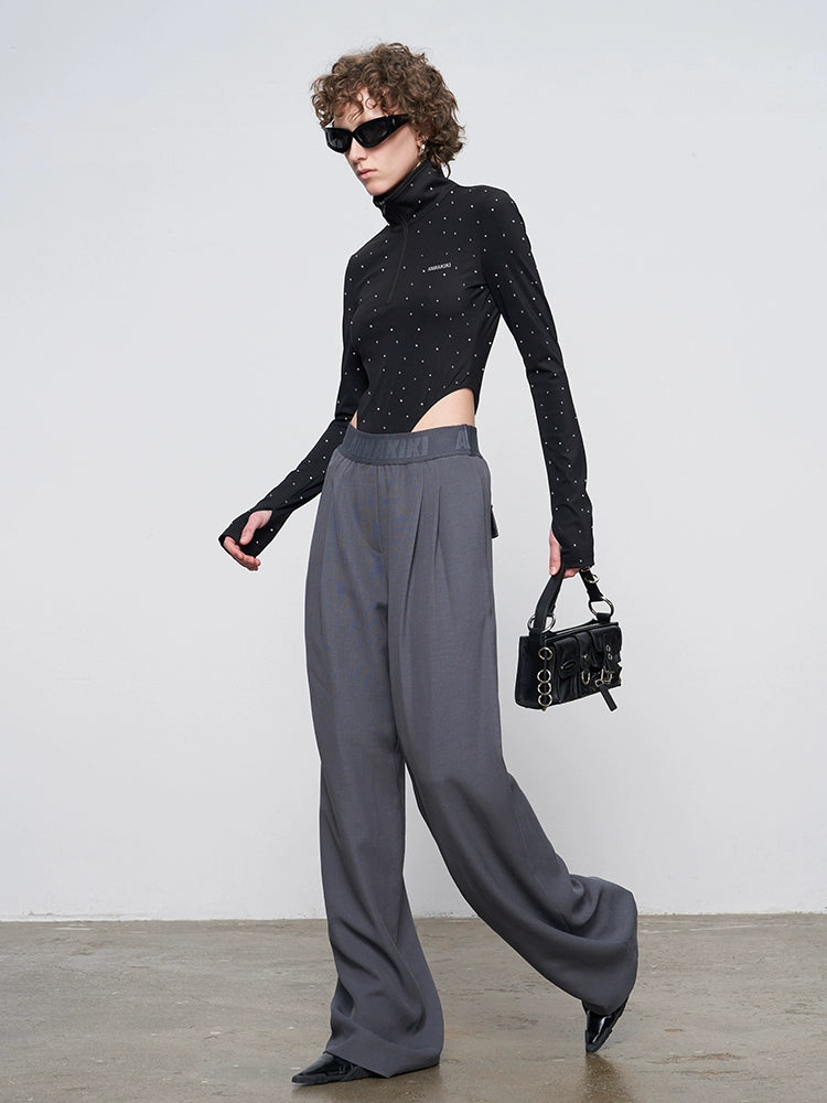 ANNAKIKI Gray Logo Web Elasticated Waist Straight Pants-FUYUKO