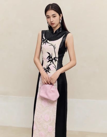 HECO Embroidered Acetate Cheongsam Sleeveless Midi Dress - what.