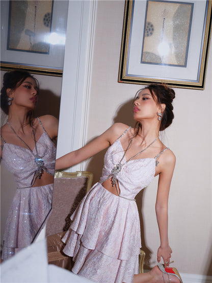 Wardrobes by Chen Pastel Purple V-Neck Sleeveless Diamond Pleat Dress-Shinee