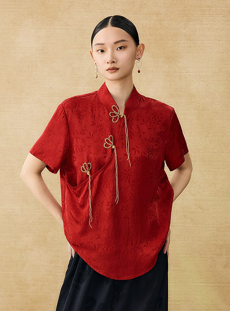 HECO Chinese Handmade Beaded Embroidery Buckle T-Shirt  - MATES .