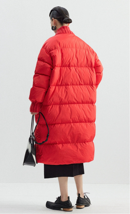 ZHUCHONGYUN Red ribbed collar long puffer jacket-SPIKE.