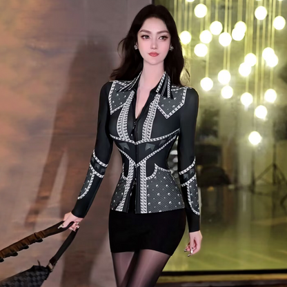 VJE  Rivet Print Slim Cardigan Slim Inner Base Shirt-OZO.