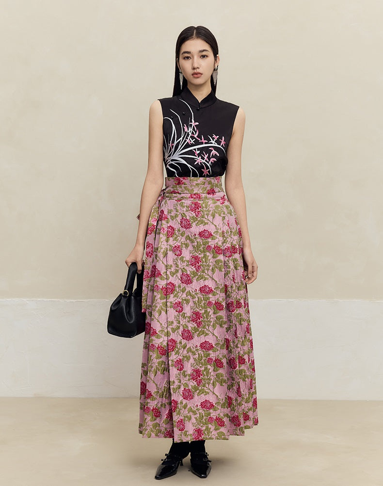 HECO Rose Brocade Jacquard Horse Face pink Skirt Women - piper.