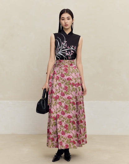 HECO Rose Brocade Jacquard Horse Face pink Skirt Women - piper.