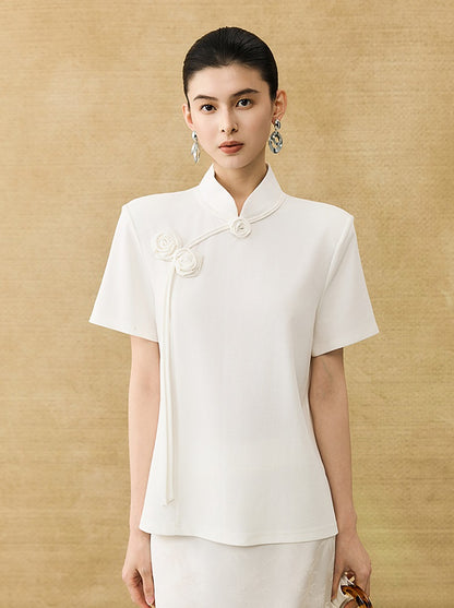 HECO Chinese Handmade Rose Tassel Short Sleeve T-Shirt  - GRADE.