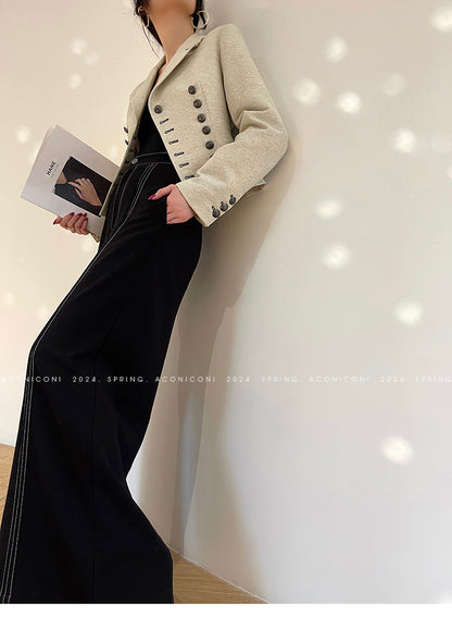 Aconiconi High End Long Sleeve Double Breasted Tuxedo French Retro Jacket Blazer- History