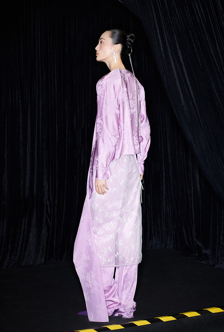 M essential Makay designer hibiscus jacquard layered placket wrap-around waist shirt - BETA.