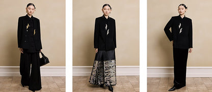 HECO New Wheat Ear Bead Embroidered Wool Tweed Jacket - care.