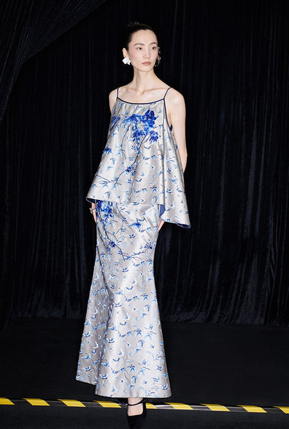 M essential Mackay designer butterfly jacquard blue vine butterfly dress skirt - MASTER.