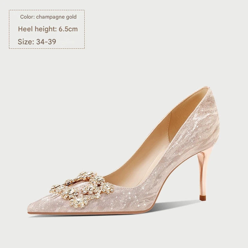 PJJUU Hexiu Champagne Colored High Heels - AJAX.